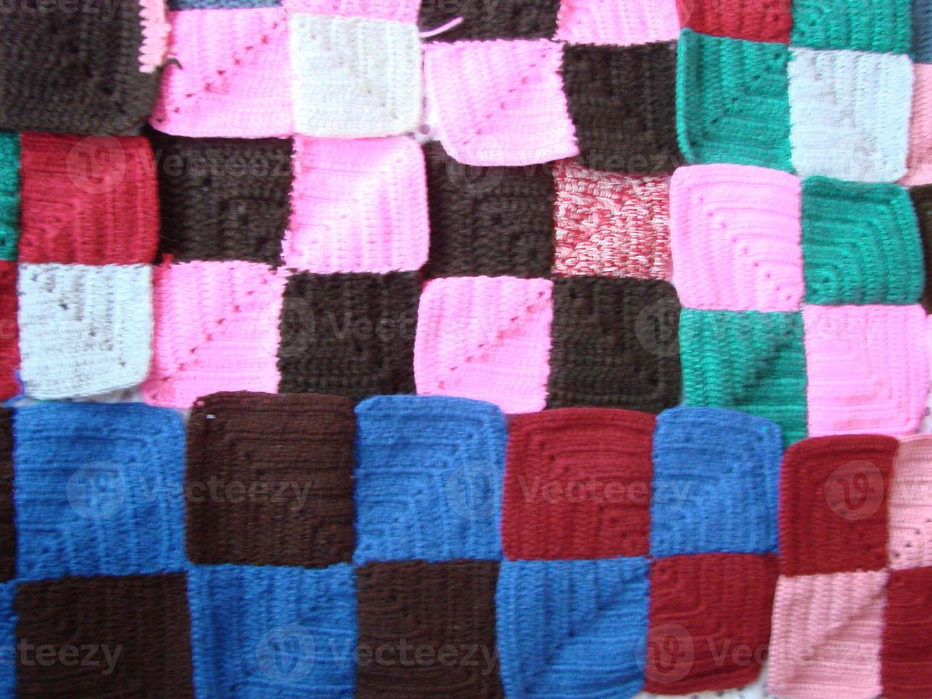 Crochet texture, colorful squares pattern. Crochet Knit Squares photo