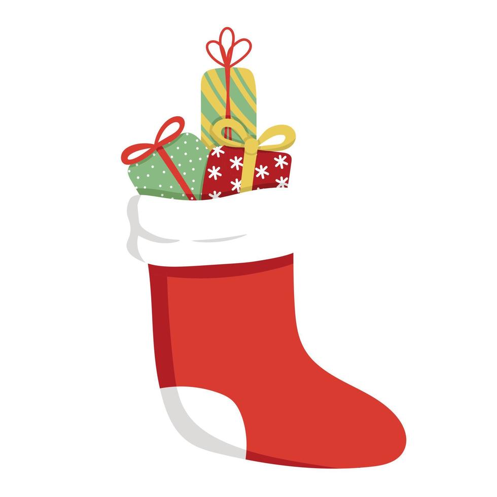 Doodle warm Christmas sock with gifts vector