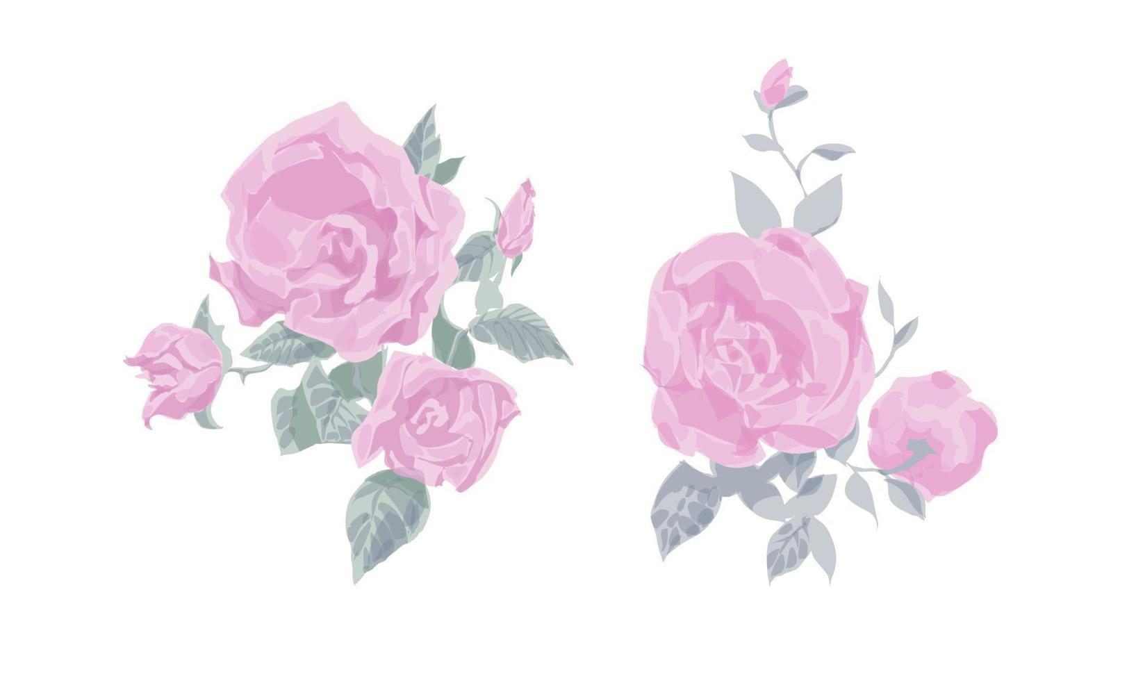 A set of drawn roses in vintage style for use in the interior, industry, printing. Vector illustration