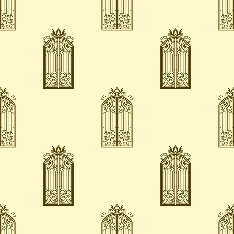 Vintage pattern of closed forged openwork doors for printing and decoration. Vector illustration.