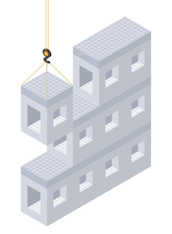 construcción de rascacielos modulares en estilo isométrico. ilustración vectorial vector