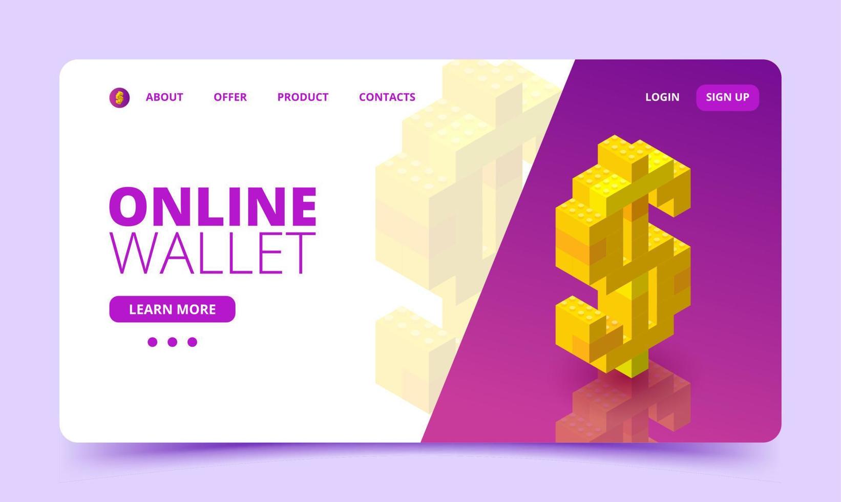 Website template for an online wallet, print on a bank card. Vector illustration