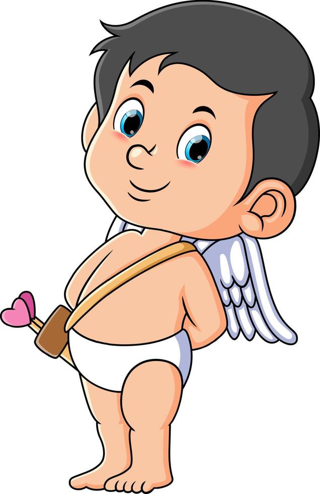 The cute cupid is standing up straight and hiding something vector