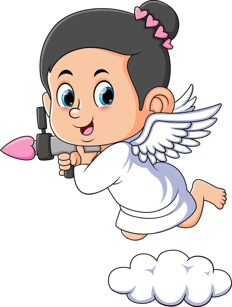 The little cupid girl is shooting the love in the valentine's day vector