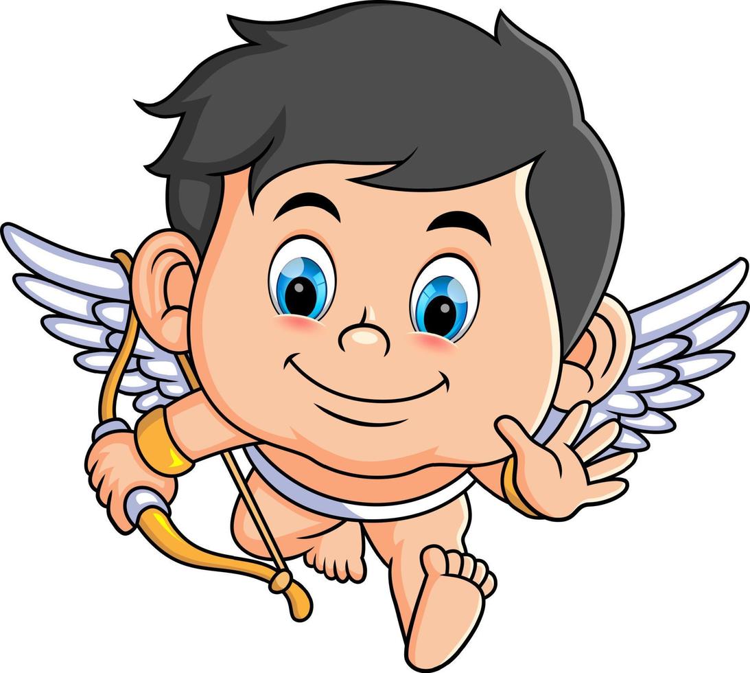 The cute cupid boy is flying and waving the hand vector