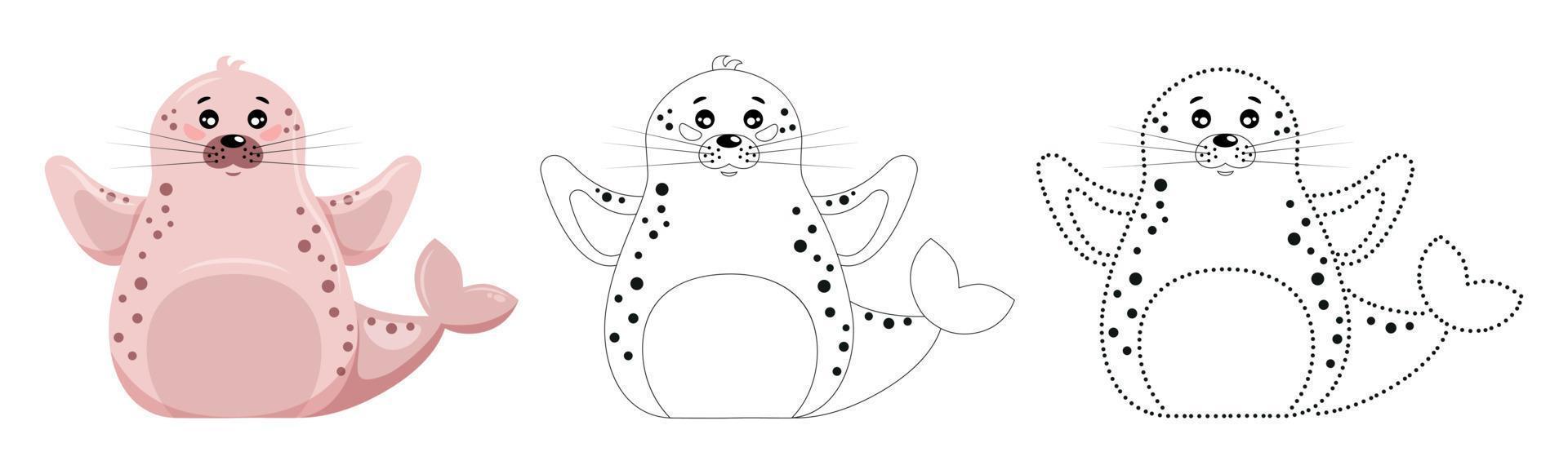 Cute Fur Seal, Seal. Animals Of The Arctic. Color The Wild Animal. Education vector