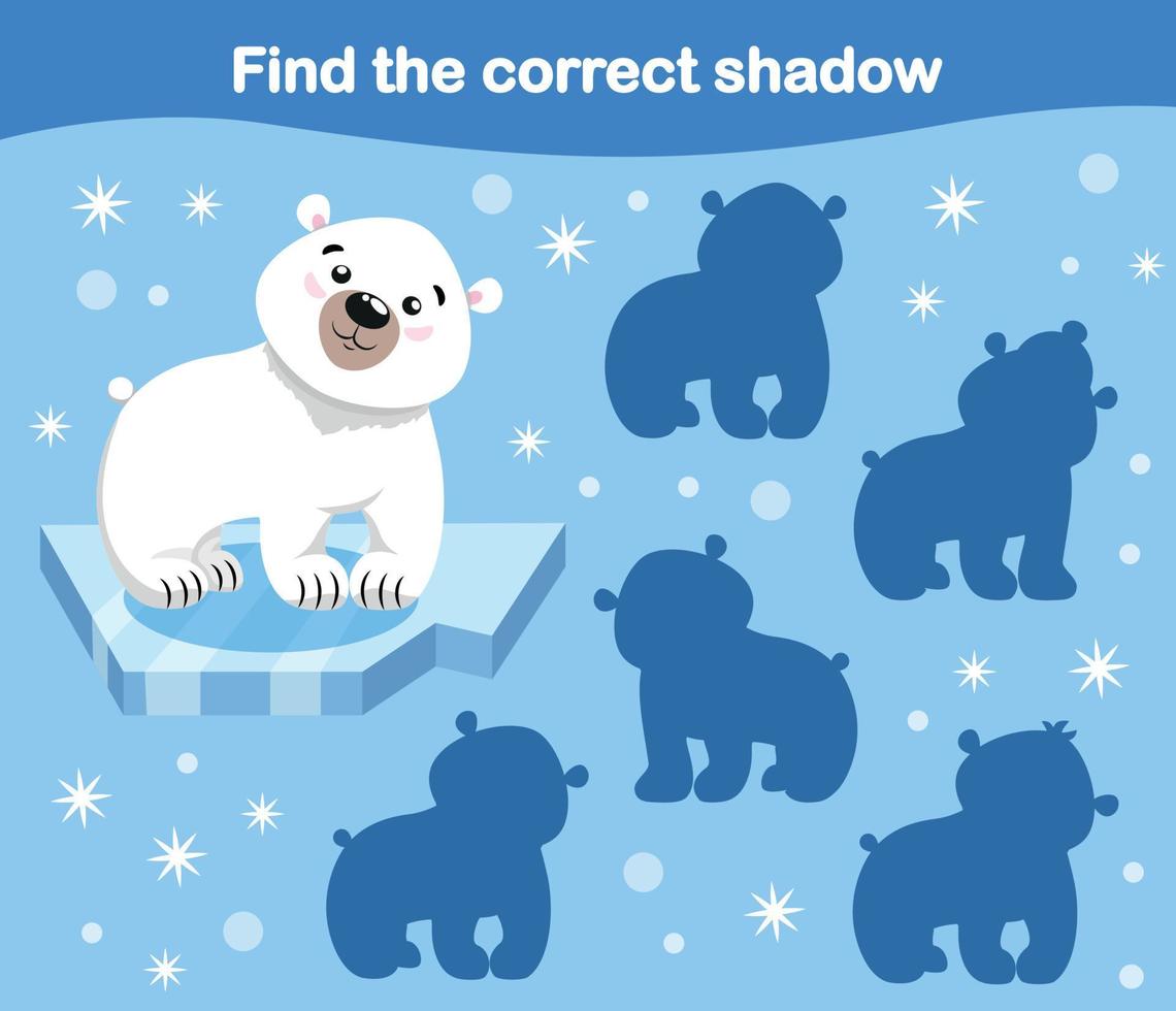 Child Game. Find The Shadow Of The Polar Bear. Animals Of The Arctic Series vector