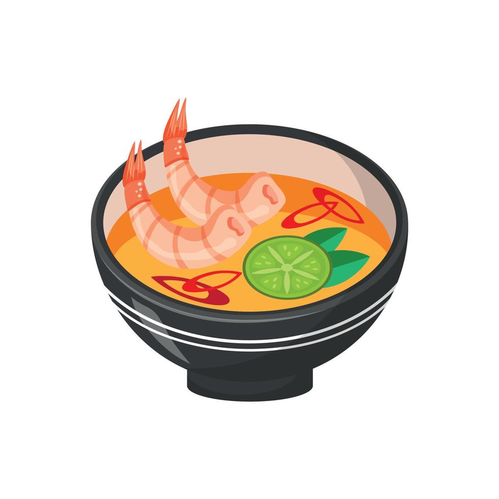 Asian Food. Soup Tom Yum, Traditional, Spicy Asian Soup. Close-up Of A Plate Of Food And Shrimp vector