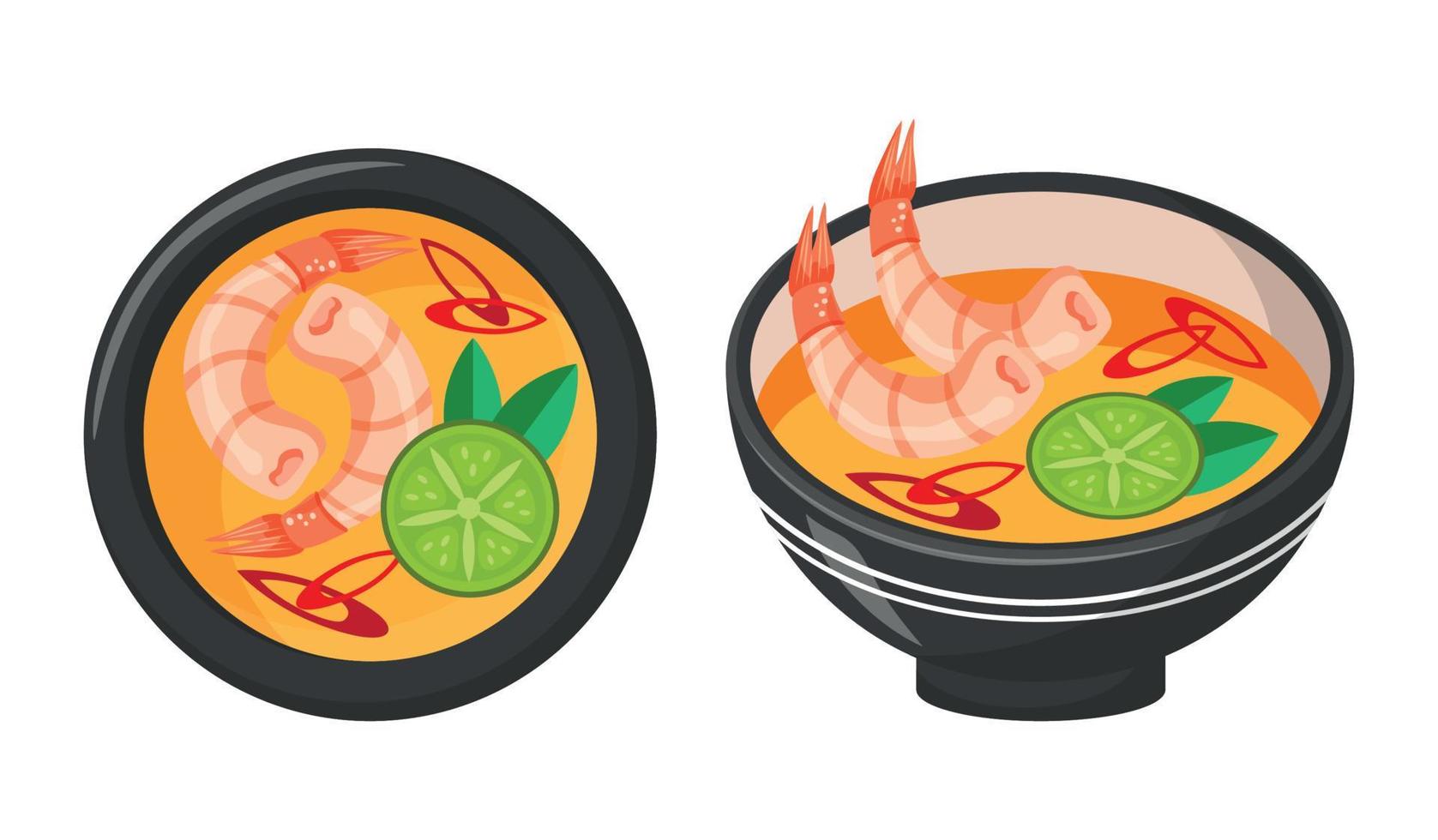 Asianfood, Asian Soup Spicy With Shrimp, Traditional Seafood Dish. Plates Of Food, Close-up vector