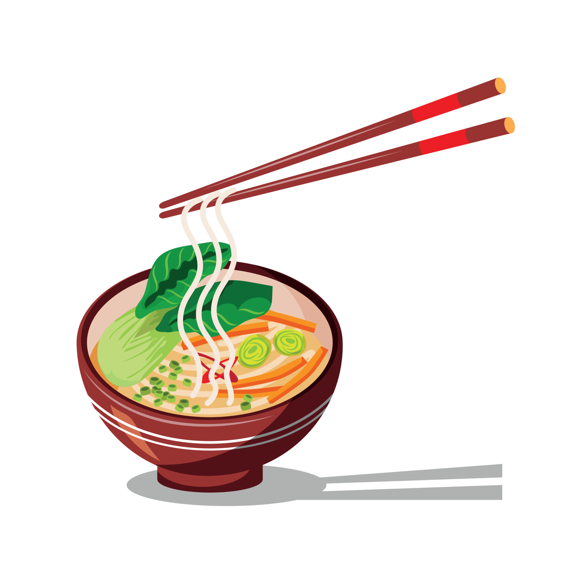 Asian Vegetarian Vegetable Noodle Soup, Traditional Dish. Plate With