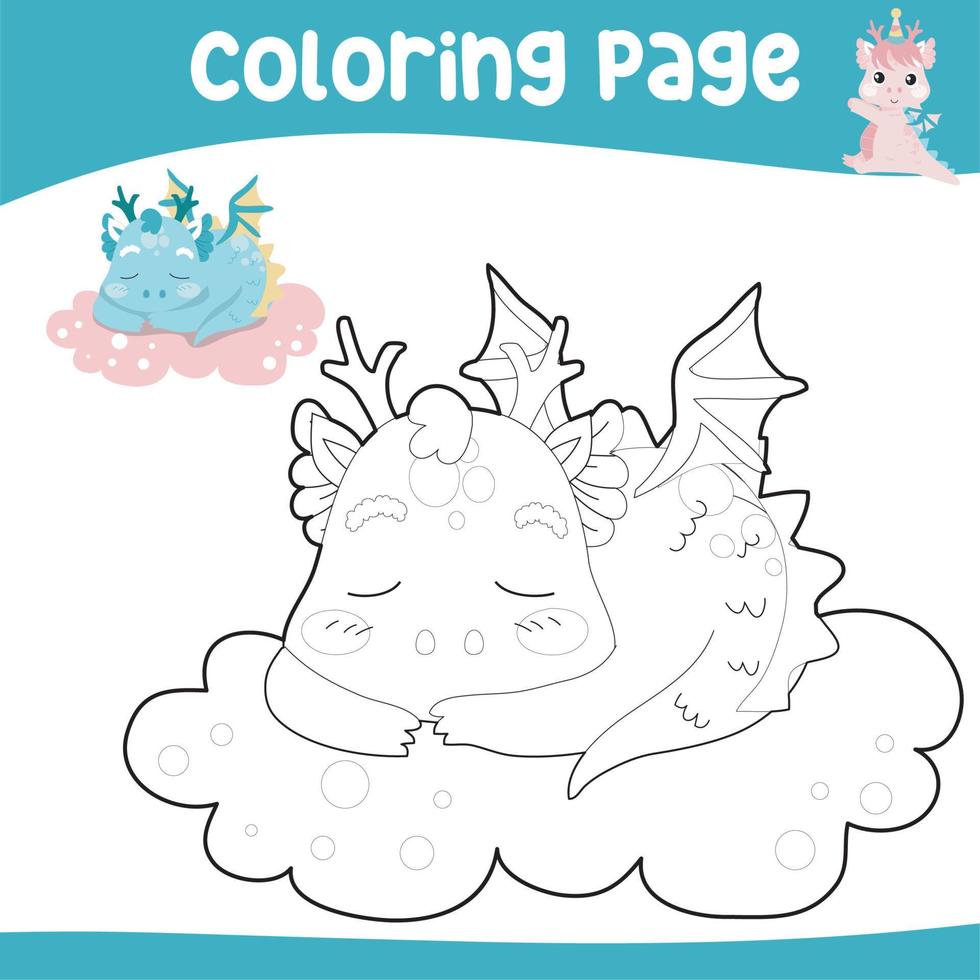 Educational printable coloring worksheet. Cute dragon illustration. Vector outline for coloring page.