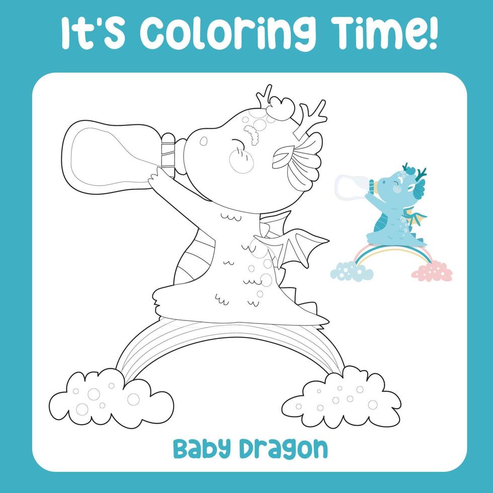 hoja de trabajo educativa imprimible para colorear. linda ilustración de dragón. contorno vectorial para colorear página. vector
