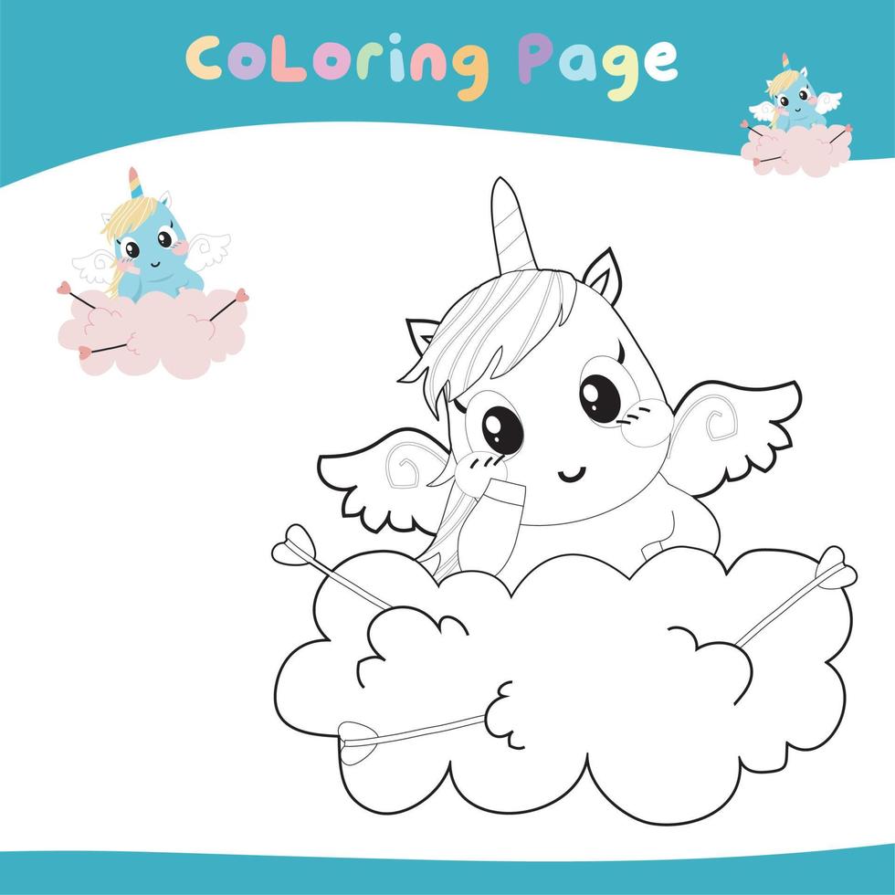 Educational printable coloring worksheet. Cute unicorn illustration. Vector outline for coloring page.