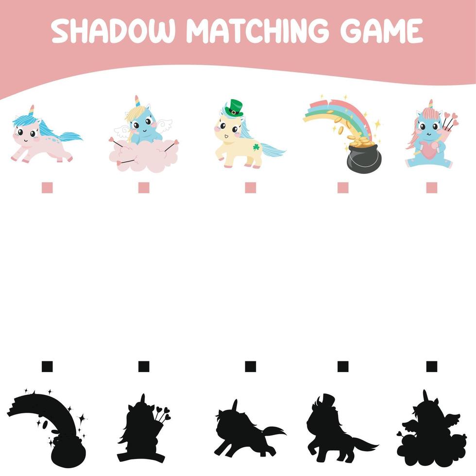 Find the correct shadow. Educational matching game for children. Kids educational game. Preschool worksheet activity. Vector file.