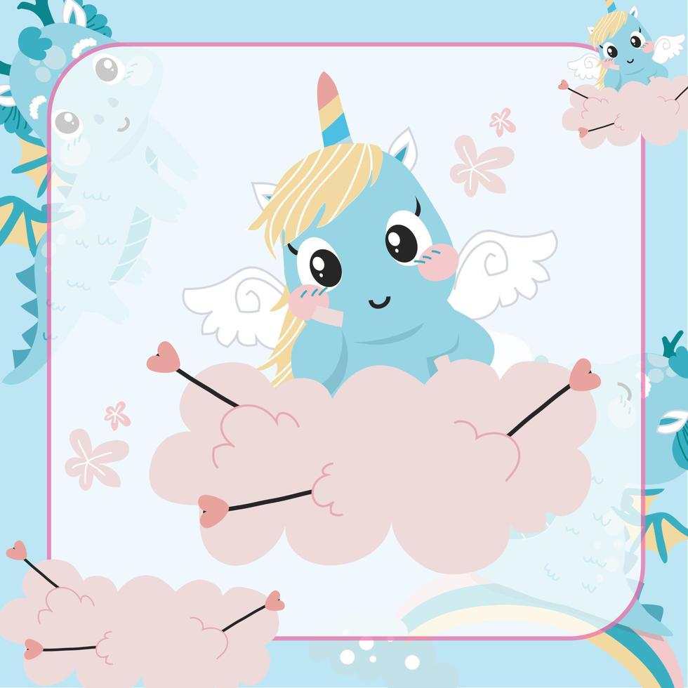 Cute Little Mythology Flashcard for Children. Ready to print. Printable game card. Funny fantasy cartoon character. Educational card for preschool. Vector file.