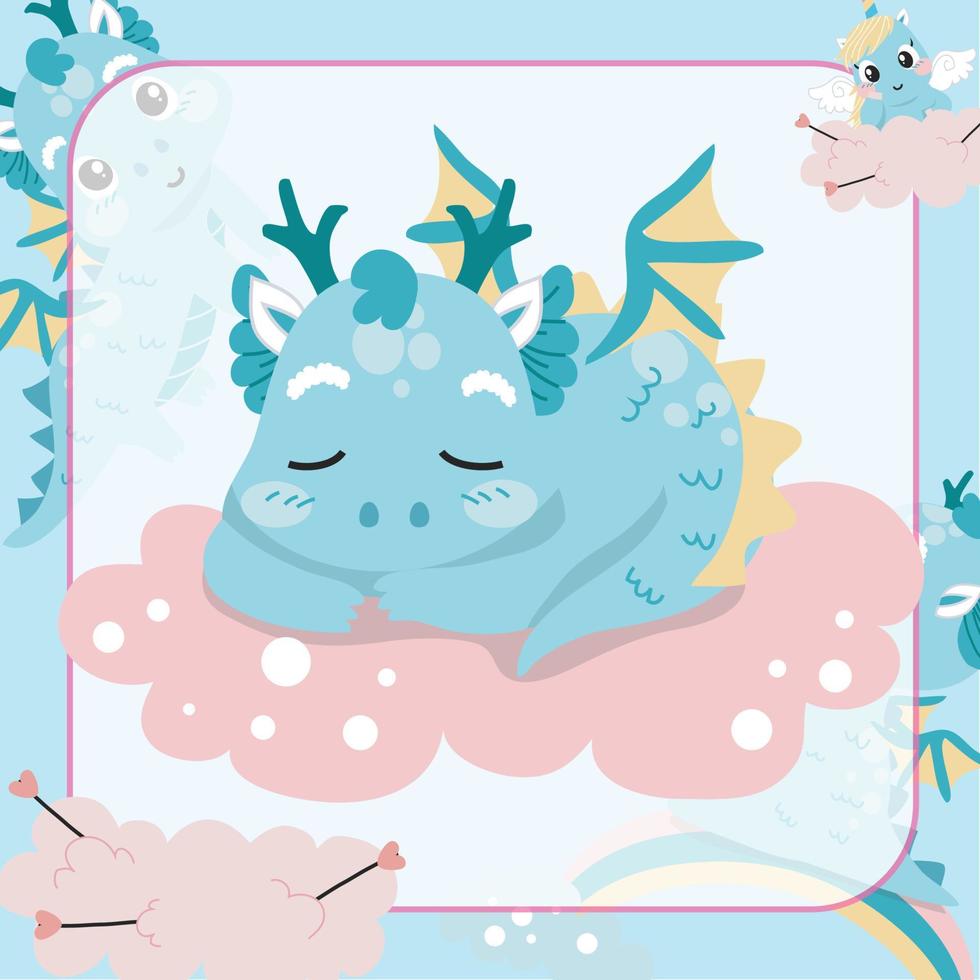 Cute Little Mythology Flashcard for Children. Ready to print. Printable game card. Funny fantasy cartoon character. Educational card for preschool. Vector file.