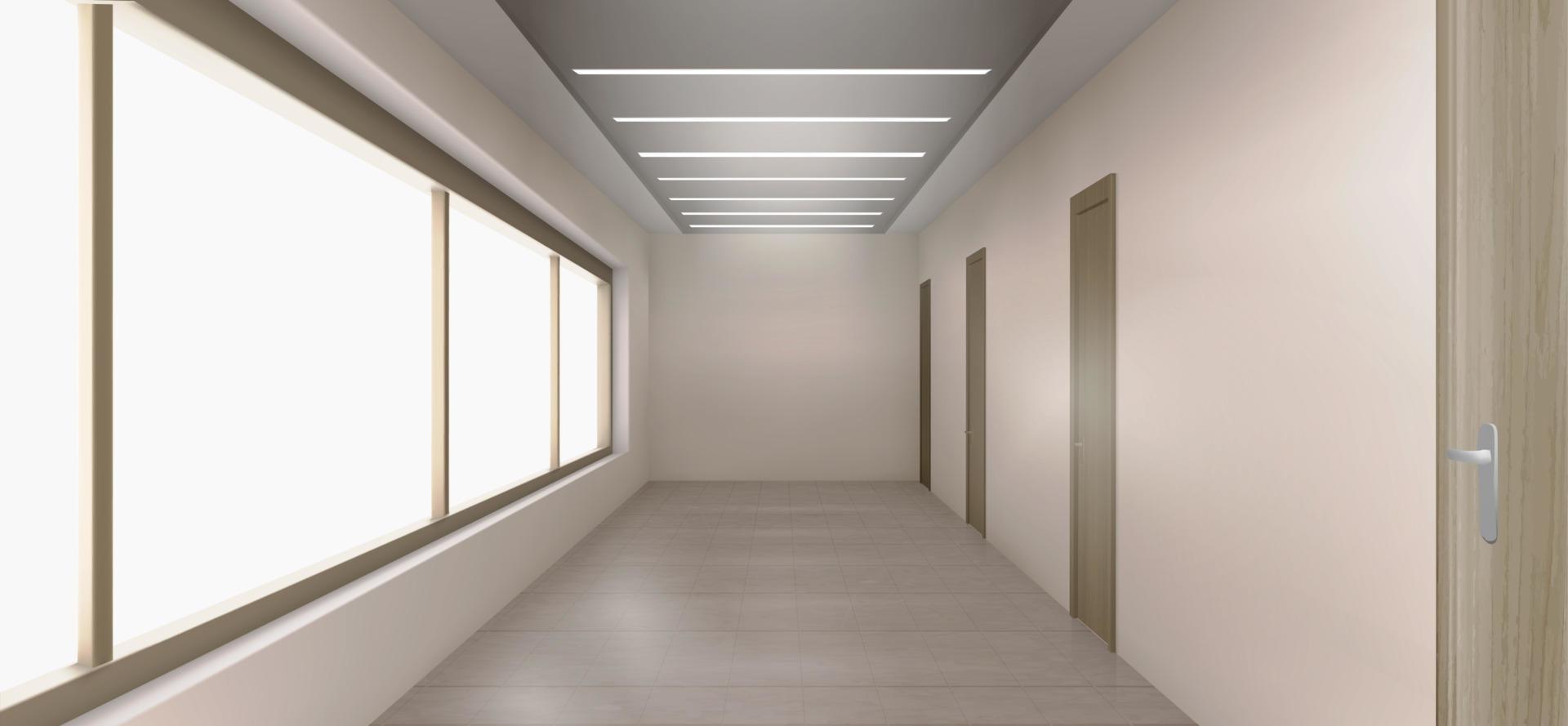 Hospital corridor interior with closed doors vector