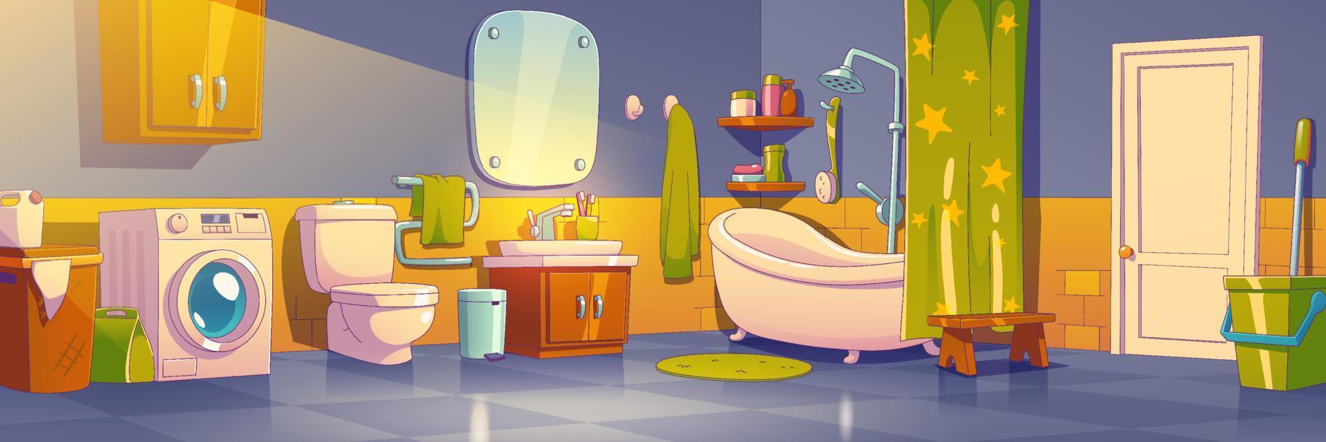 Home bathroom interior, toilet room with furniture vector