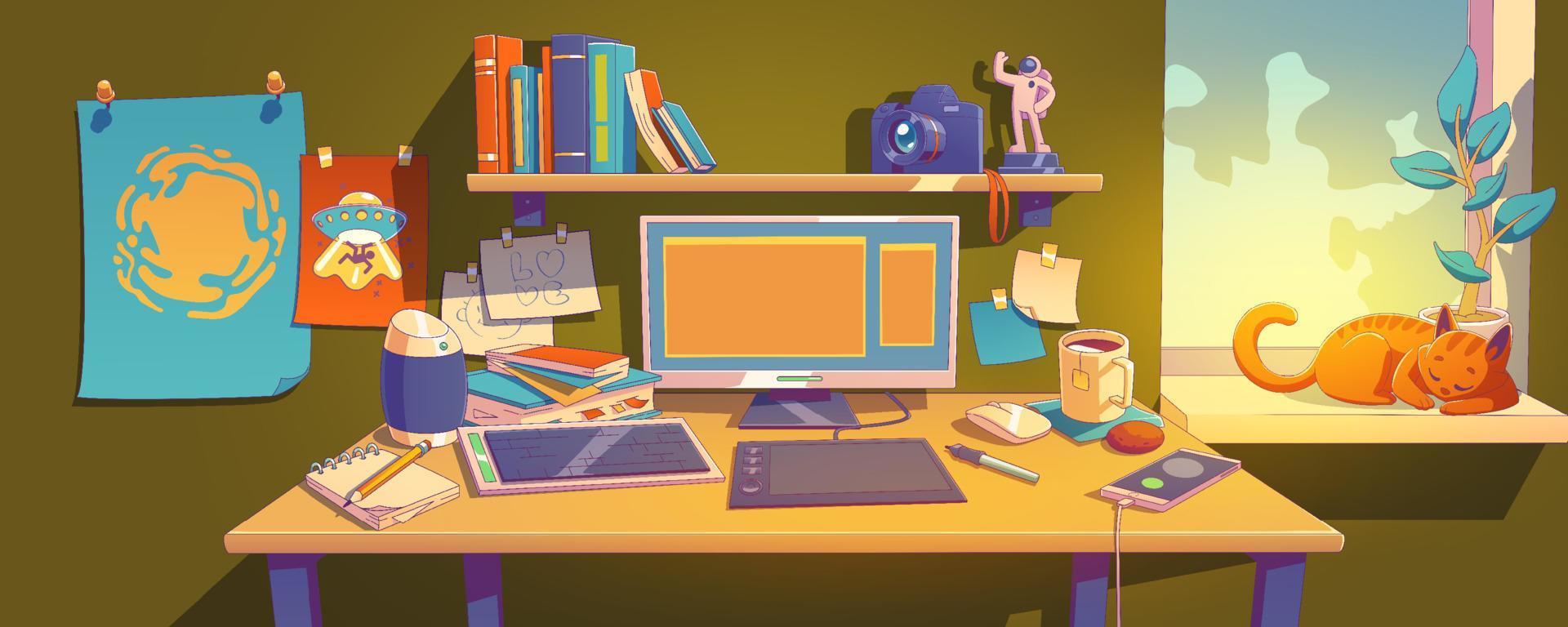 Digital artist home workplace with graphic tablet vector