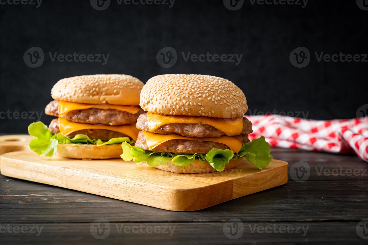 pork hamburger or pork burger with cheese photo