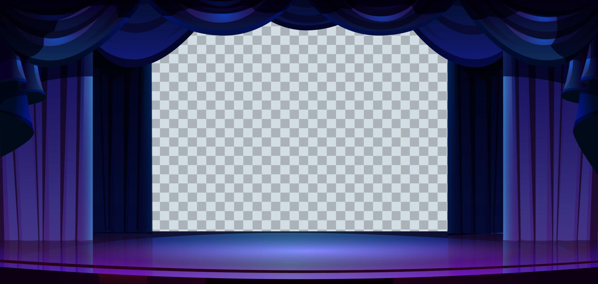 Stage blue curtains isolated, empty textile frames vector