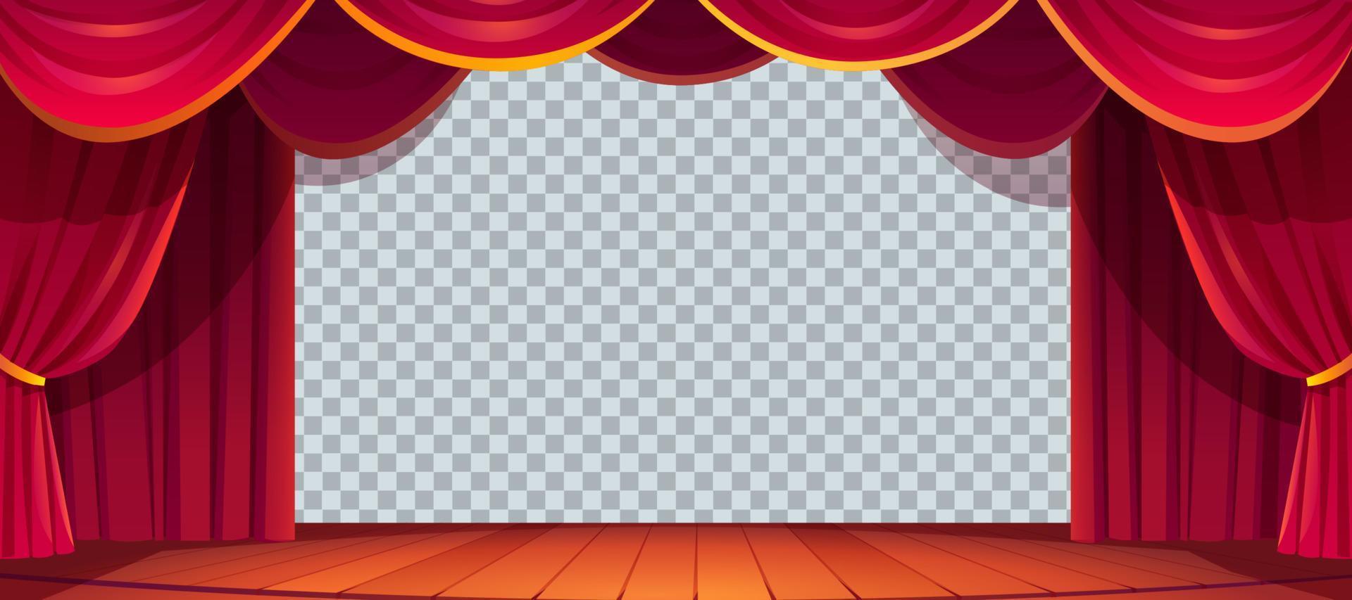 Stage red curtains isolated, empty textile frames vector