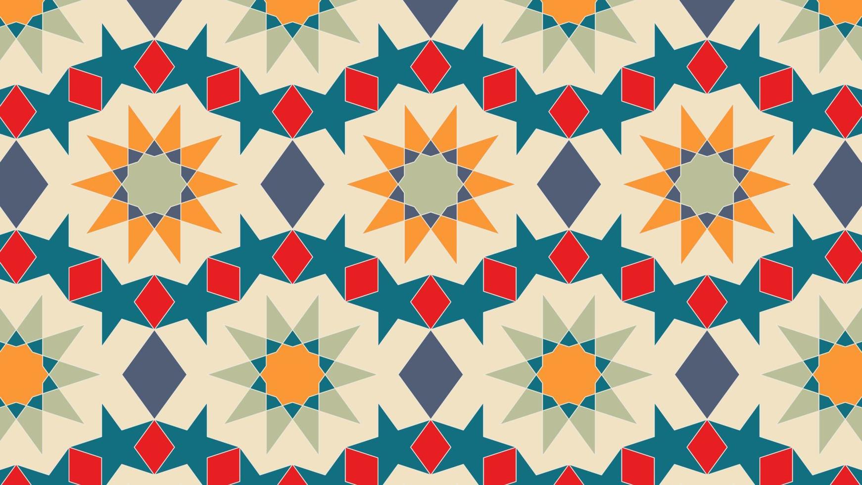 Arabic seamless pattern in multicolored palette. Oriental decor. Arabic Muslim ethnic style. Ramadan wallpaper design. Vector illustration.