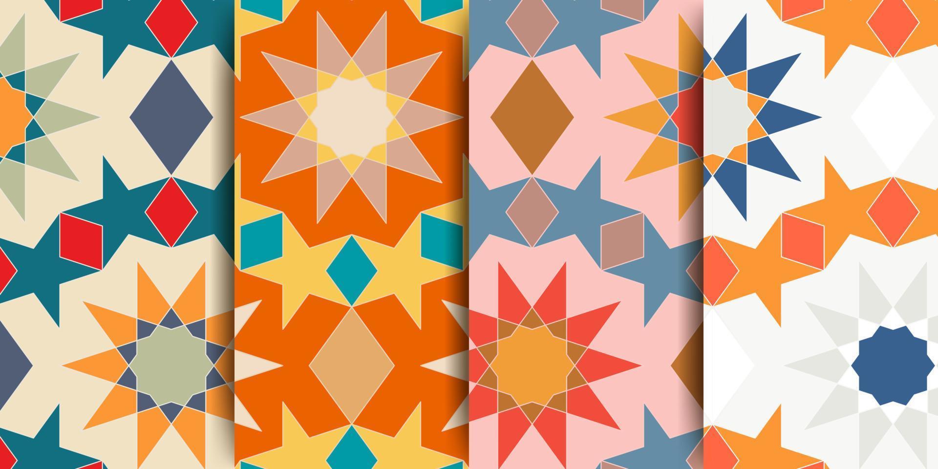 Arabic seamless pattern in multicolored palette. Arabic ornament. Arabic Muslim ethnic style. Ramadan wallpaper design. Moroccan style. Vector illustration.