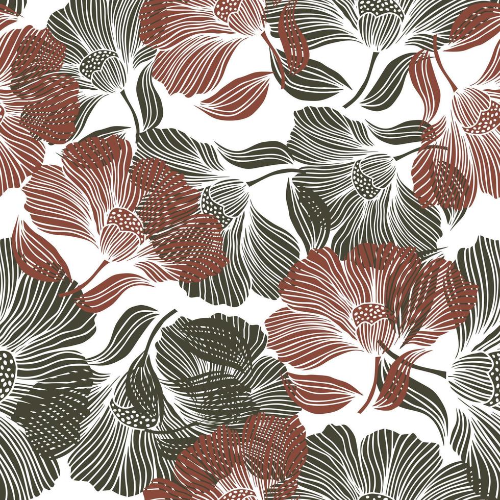 línea de flor abstracta de patrones sin fisuras. fondo sin fin de contorno vintage floral delicado. estilo retro. vector