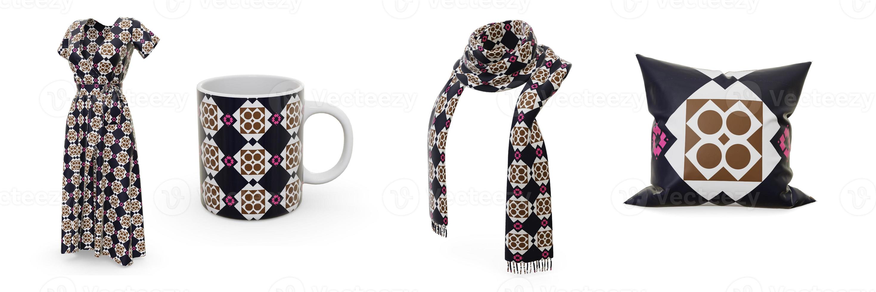 Examples of pattern design seamless are dresses, scarves, mugs and pillows. photo