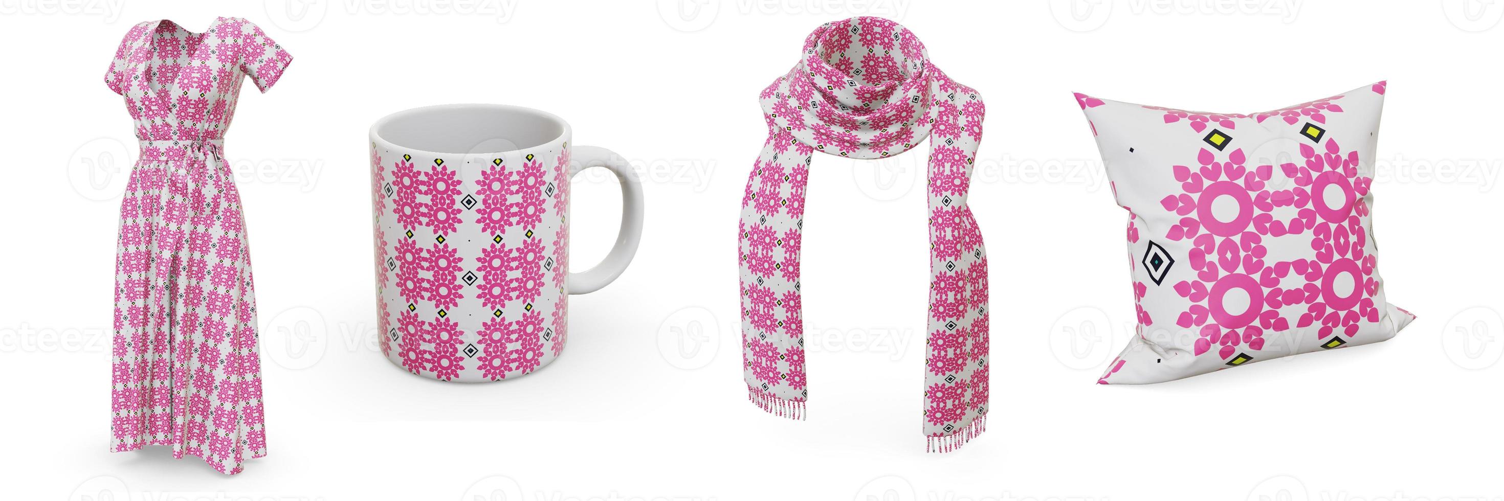 Examples of pattern design seamless are dresses, scarves, mugs and pillows. photo