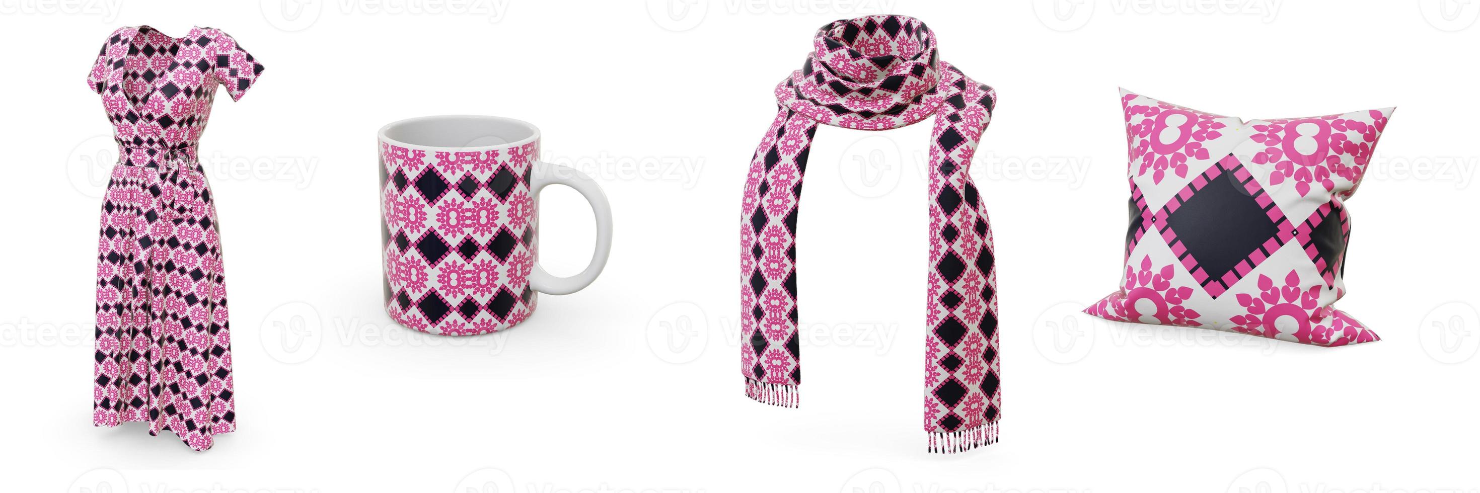 Examples of pattern design seamless are dresses, scarves, mugs and pillows. photo