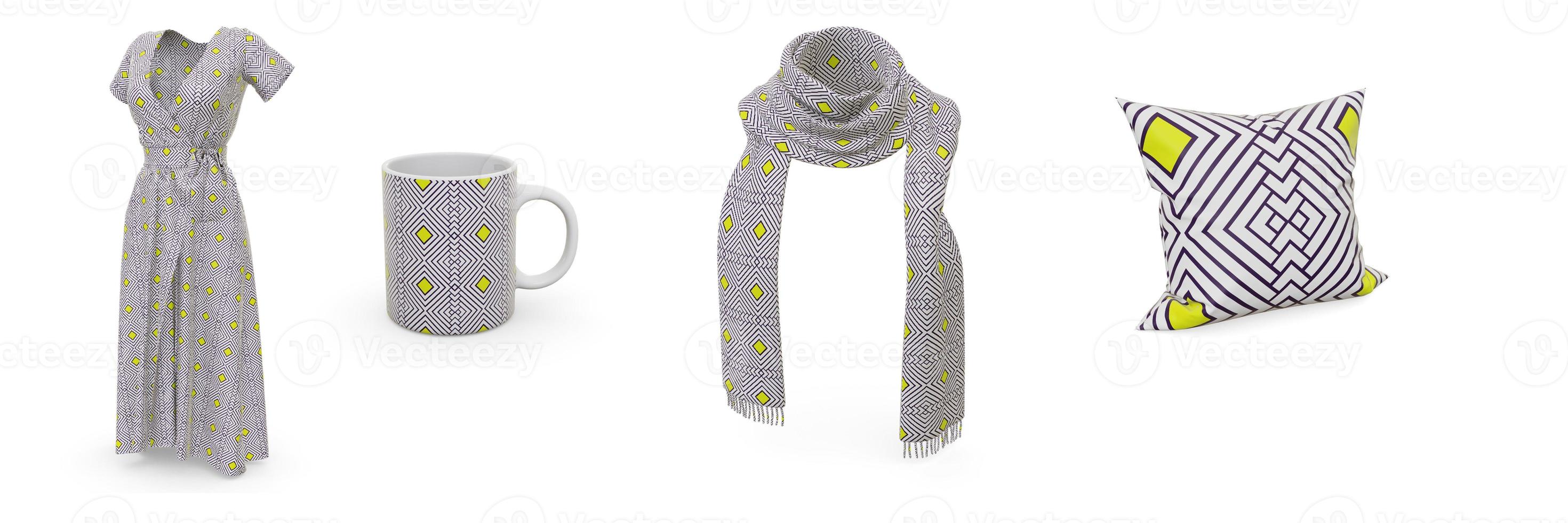 Examples of pattern design seamless are dresses, scarves, mugs and pillows. photo