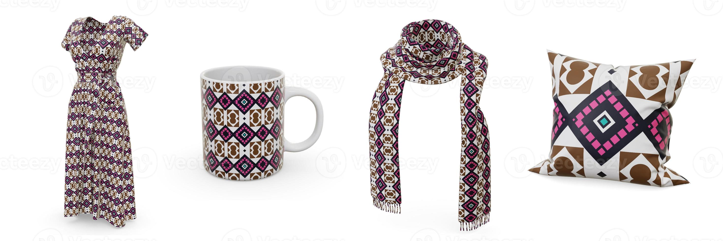 Examples of pattern design seamless are dresses, scarves, mugs and pillows. photo