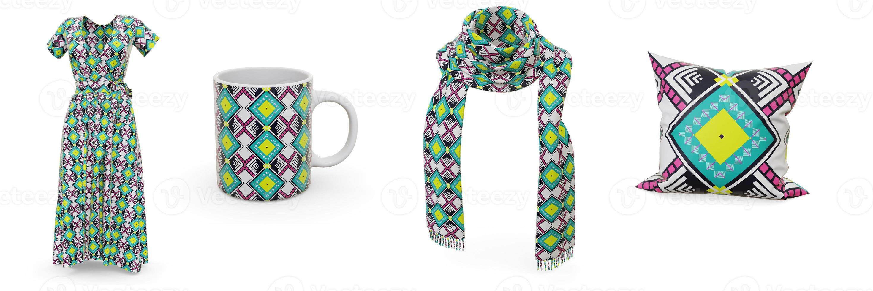 Examples of pattern design seamless are dresses, scarves, mugs and pillows. photo