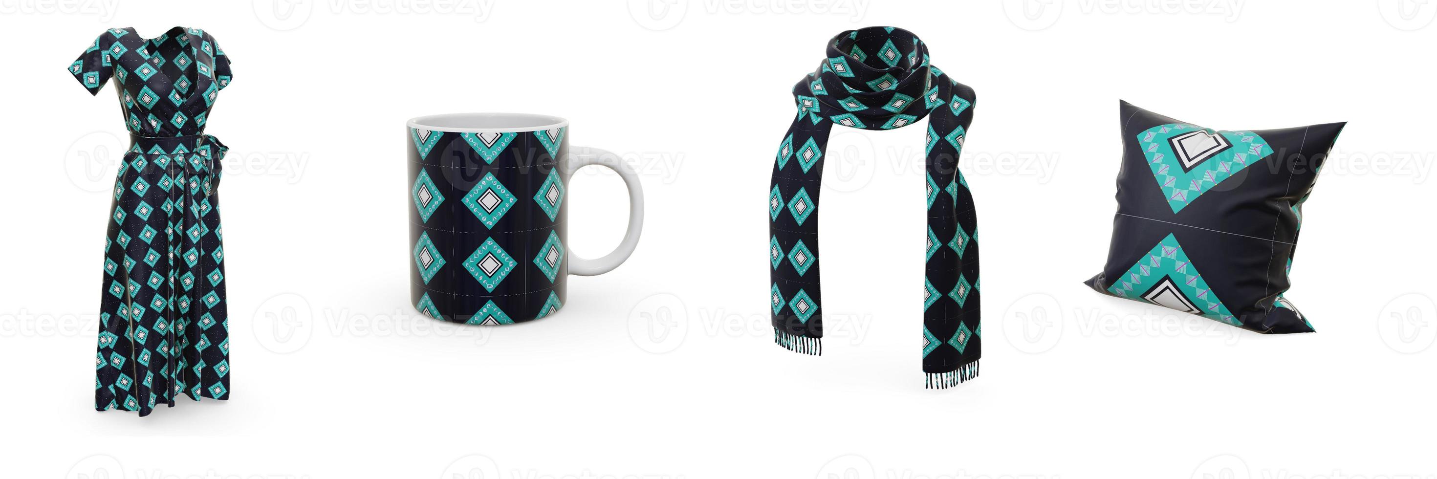 Examples of pattern design seamless are dresses, scarves, mugs and pillows. photo