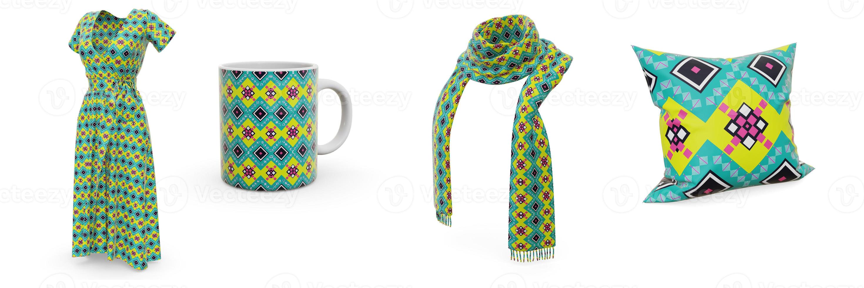 Examples of pattern design seamless are dresses, scarves, mugs and pillows. photo