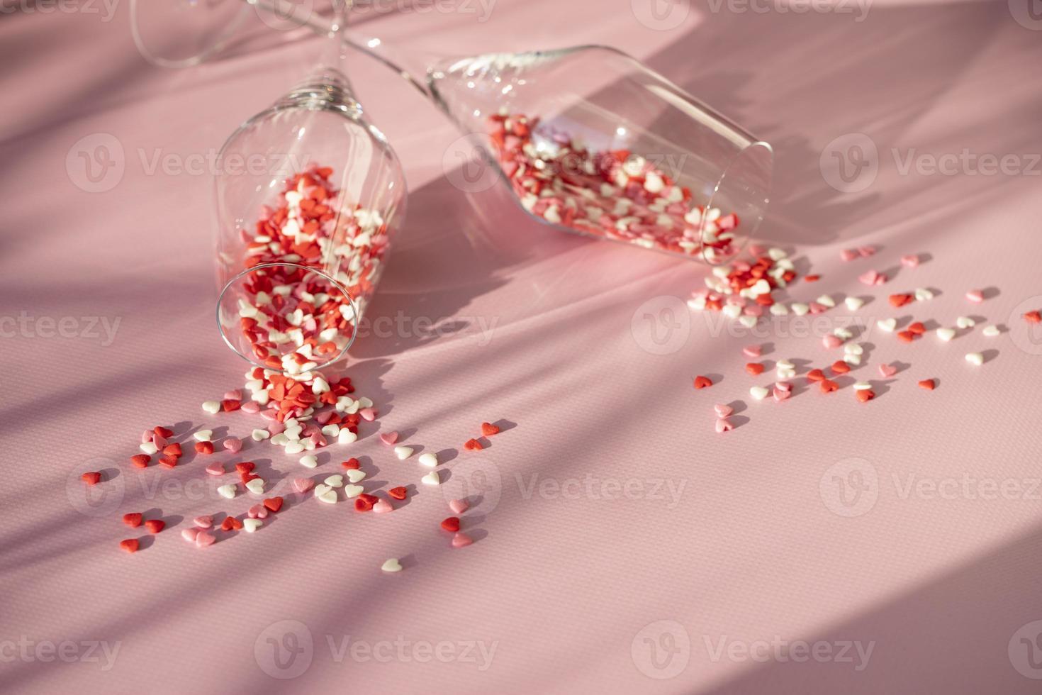Valentine's Day, two glasses with hearts. photo