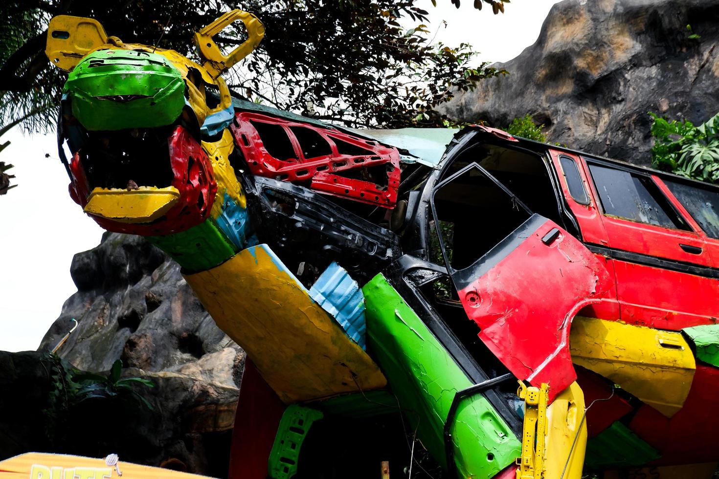 Used cars that are recycled into tiger shapes. photo