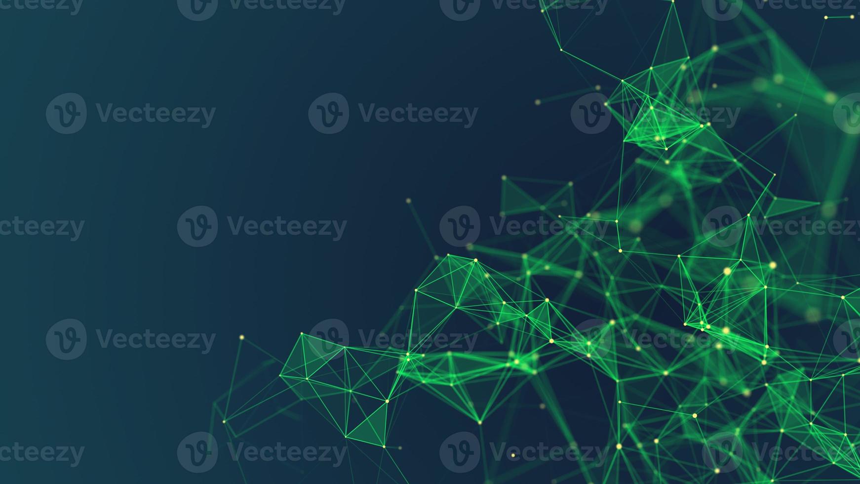 Abstract background with green moving lines and dots. Network connection. Internet connection worldwide. The concept of big data. 3d rendering. photo