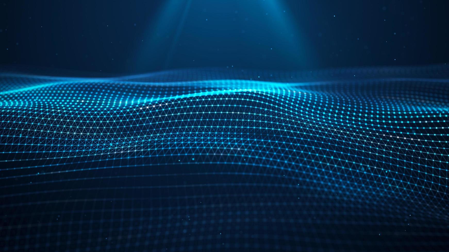 Futuristic glowing wave. The concept of big data. Network connection. Cybernetics. Abstract dark background of blue lines with dots. 3d rendering. photo