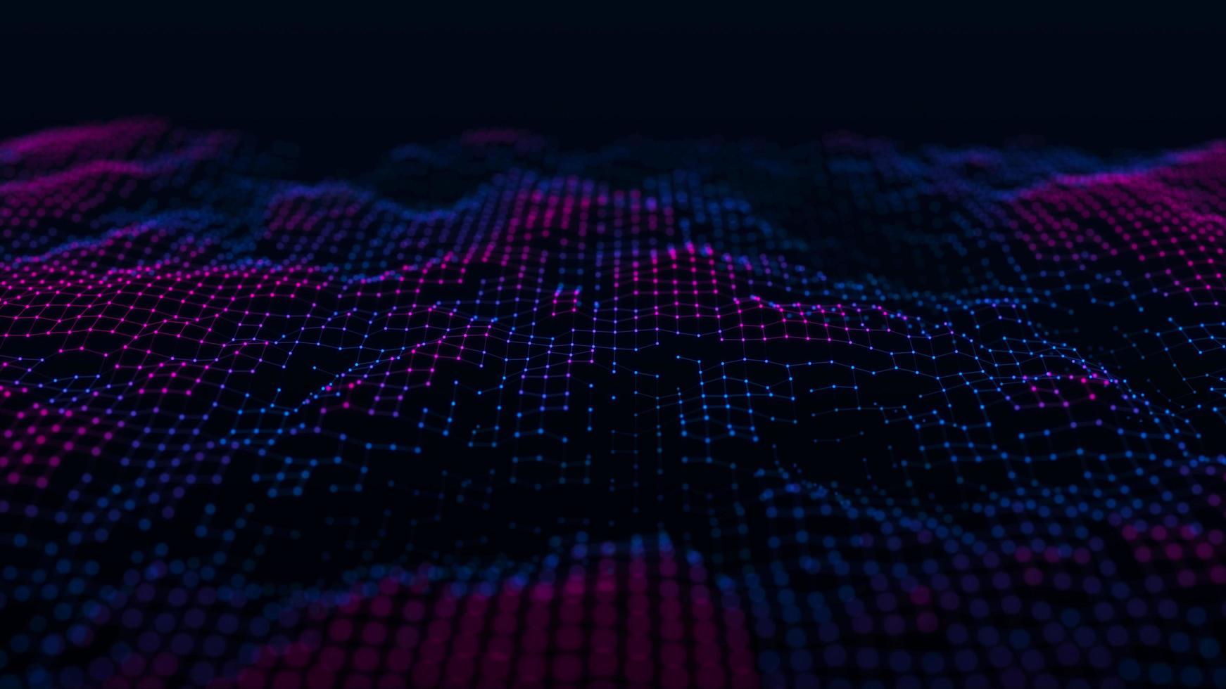 Futuristic wave. The concept of big data. Network connection. Cybernetics. Abstract dark background of blue and pink dots. Visualization of the technological landscape. 3d rendering. photo