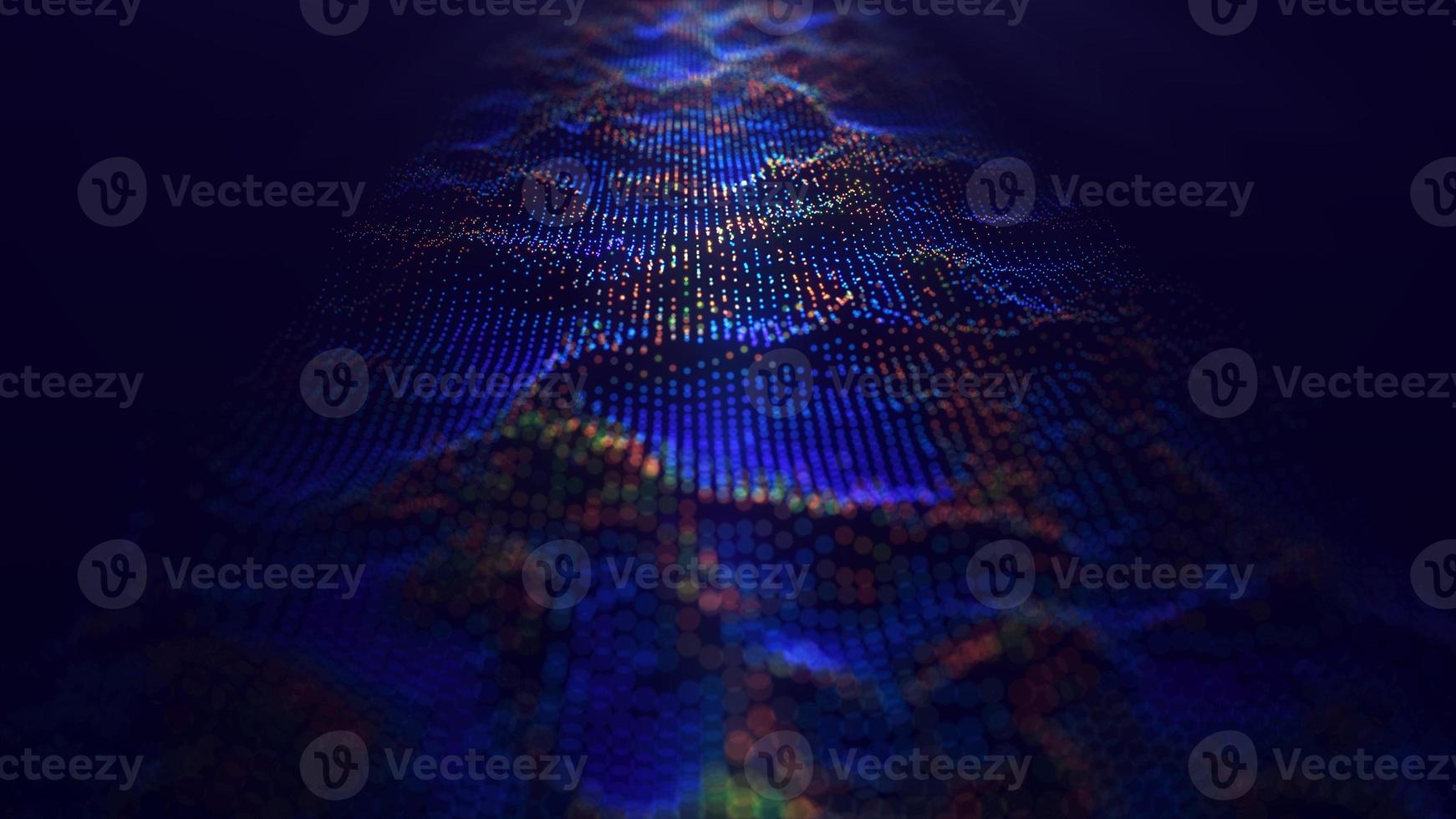 Futuristic wave. The concept of big data. Cybernetics, science and technology. Abstract dark background of blue and orange dots. Visualization of the technological landscape. 3d rendering. photo