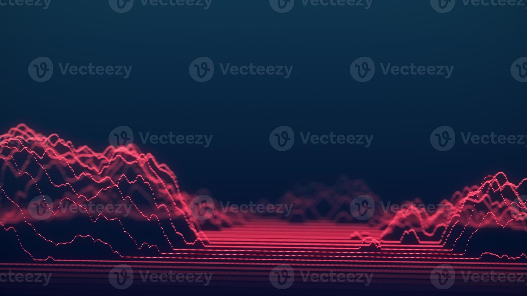 Futuristic glowing wave. The concept of big data. Network connection. Cybernetics. Abstract dark background of red dots. Digital landscape. 3d rendering. photo