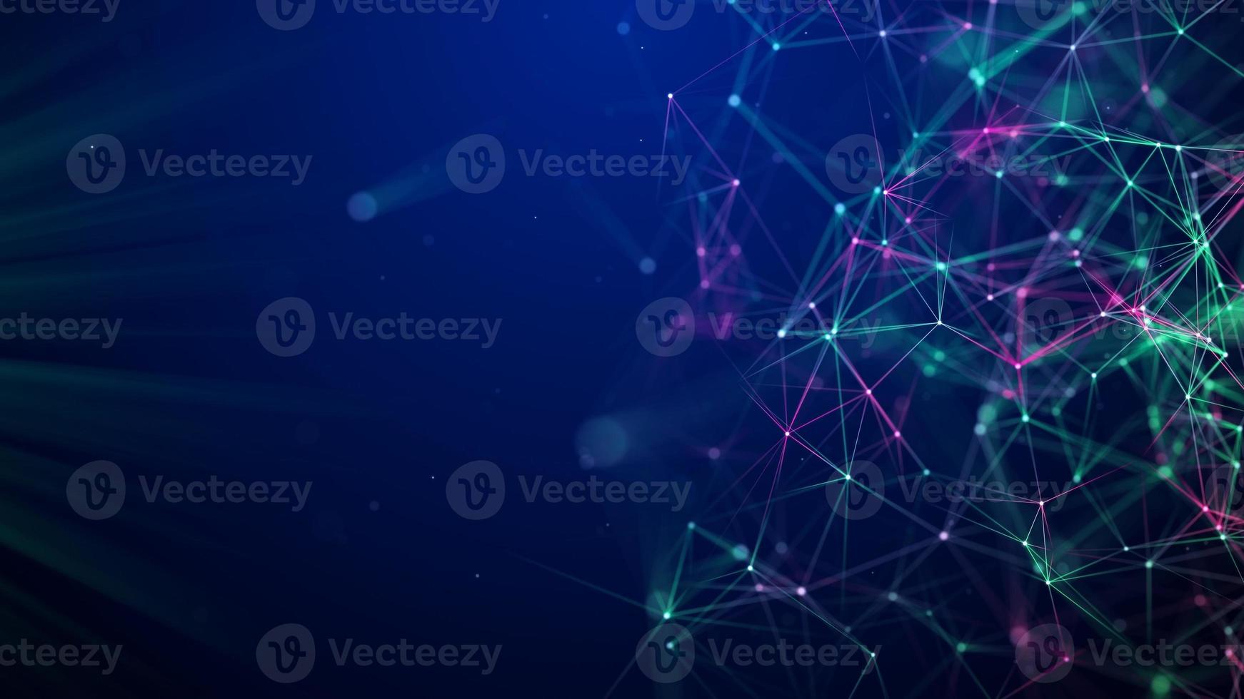 Abstract blue background with moving lines and dots. Network connection. Worldwide connection to the Internet. 3d rendering. photo