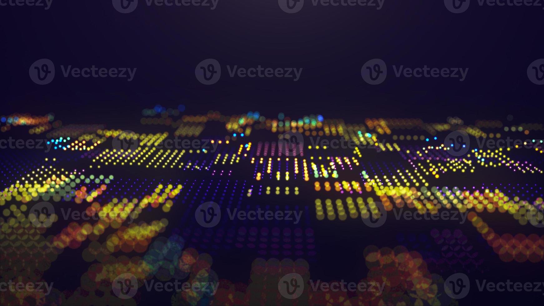 Futuristic glowing surface in the form of a chip. The concept of big data. Network connection. Cybernetics. Abstract dark background of dots Digital landscape. 3d rendering. photo