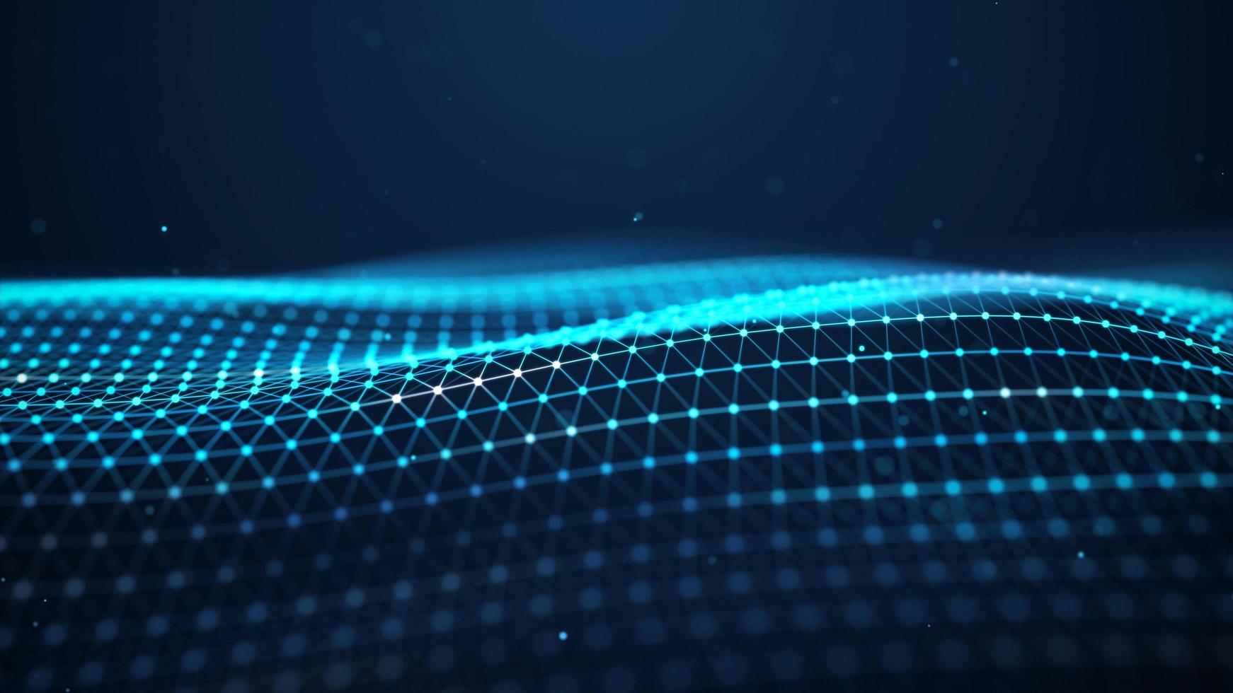 Futuristic glowing wave. The concept of big data. Network connection. Cybernetics. Abstract dark background of blue lines with dots. 3d rendering. photo