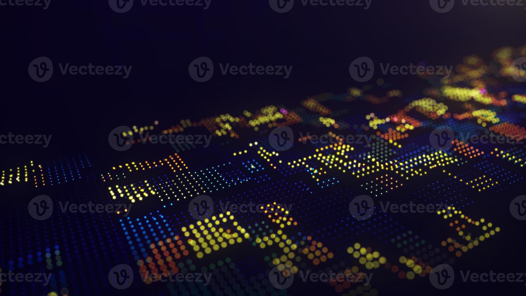 Futuristic glowing surface in the form of a chip. The concept of big data. Network connection. Cybernetics. Abstract dark background of dots Digital landscape. 3d rendering. photo