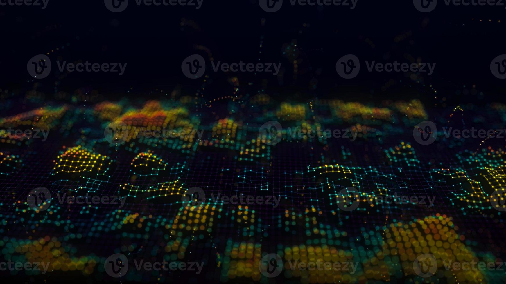 Futuristic glowing wave. The concept of big data. Network connection. Cybernetics. Abstract dark background of dots connected by lines. Digital landscape. 3d rendering. photo