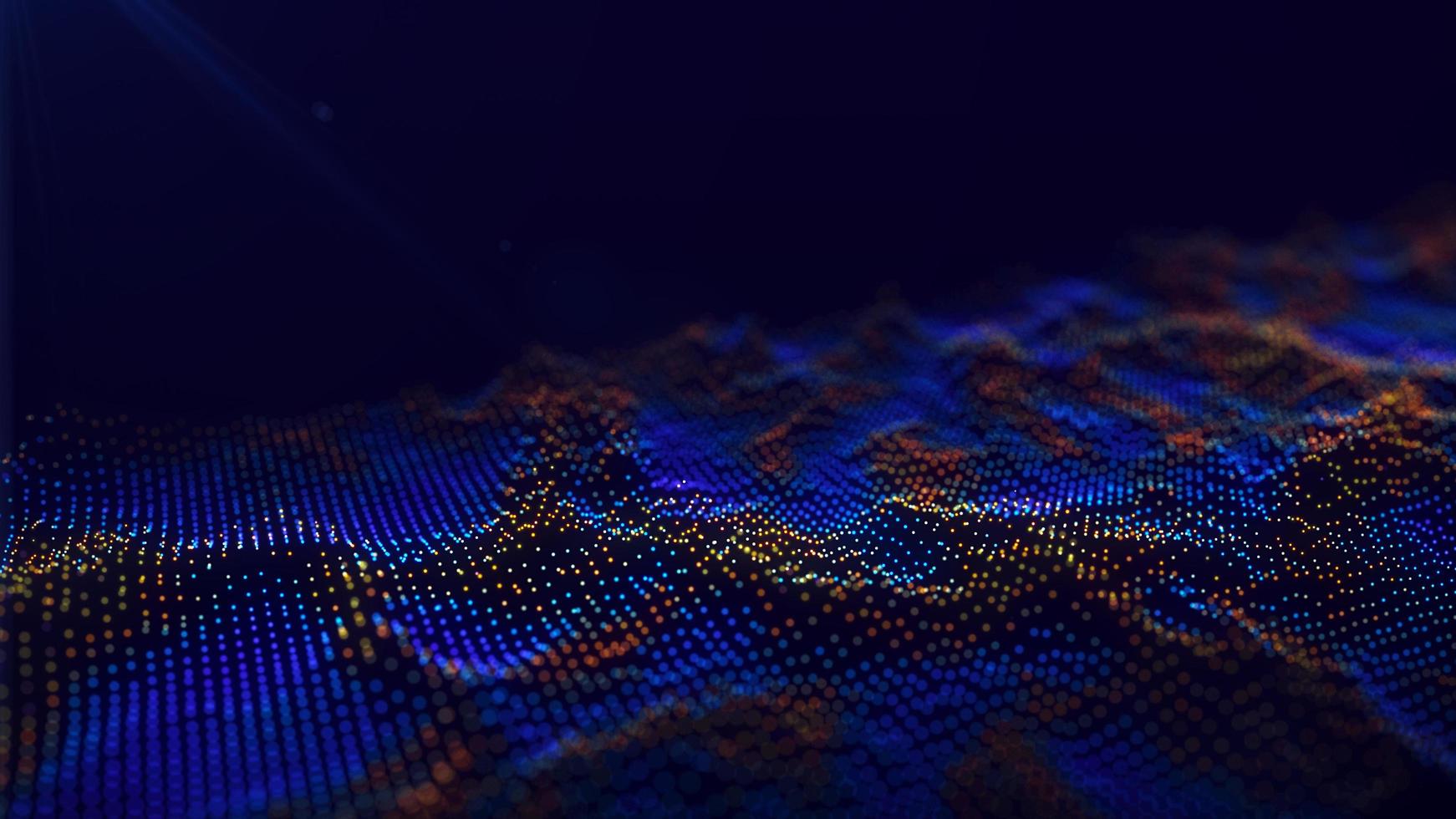 Futuristic wave. The concept of big data. Cybernetics, science and technology. Abstract dark background of blue and orange dots. Visualization of the technological landscape. 3d rendering. photo